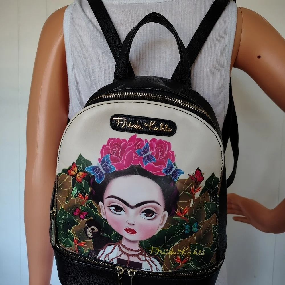 Frida Kahlo Cartoon Black Backpack.